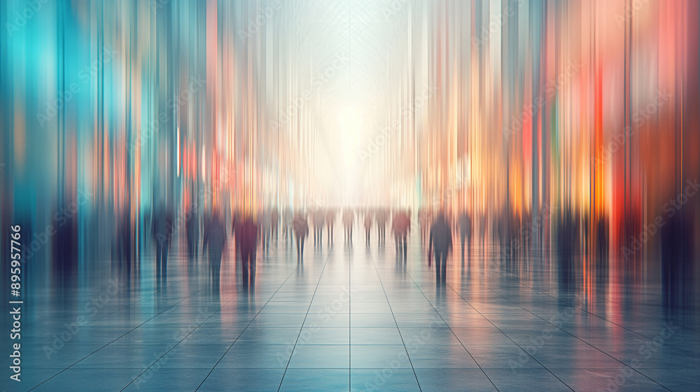 A blurry image of a city street with people walking in the background A blurry image of a city street with people walking in the background