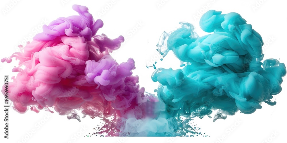 Colorful 3D Pink Party Mist and Blue Cyan Purple Aqua Smoke Cloud Graphics on White Background. 3D special effects fog clouds graphic for white background Colorful 3D Pink Party Mist and Blue Cyan Purple Aqua Smoke Cloud Graphics on White Background. 3D special effects fog clouds graphic for white background