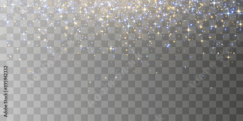 Vector magical light dust, dusty shine. Flying particles of light. Christmas light effect. Sparkling particles of fairy dust glow in transparent background. Vector illustration on png