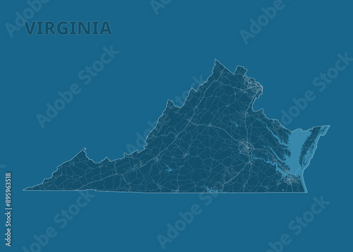 Virginia, United States artistic blueprint map poster
