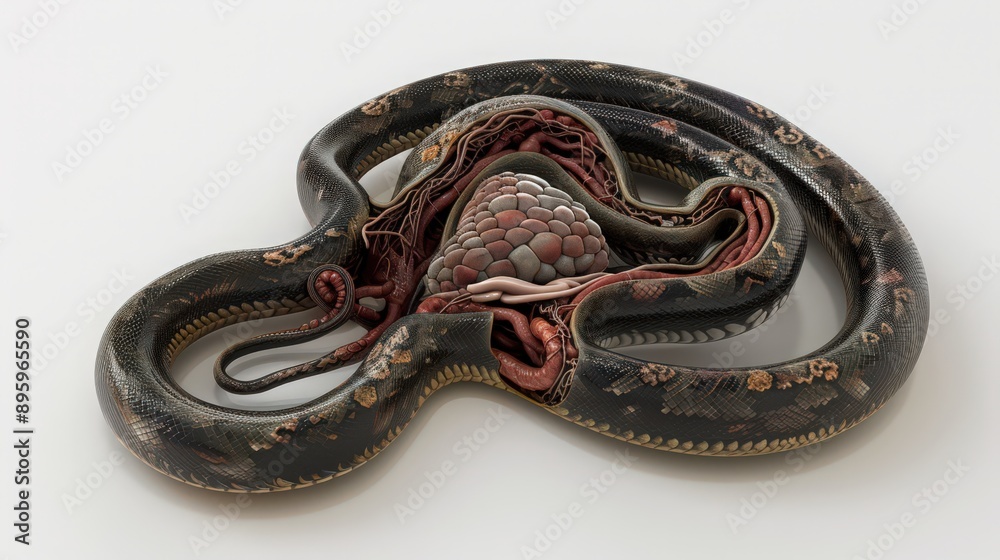 Diagram of a snake's digestive system, illustrating the organs involved ...