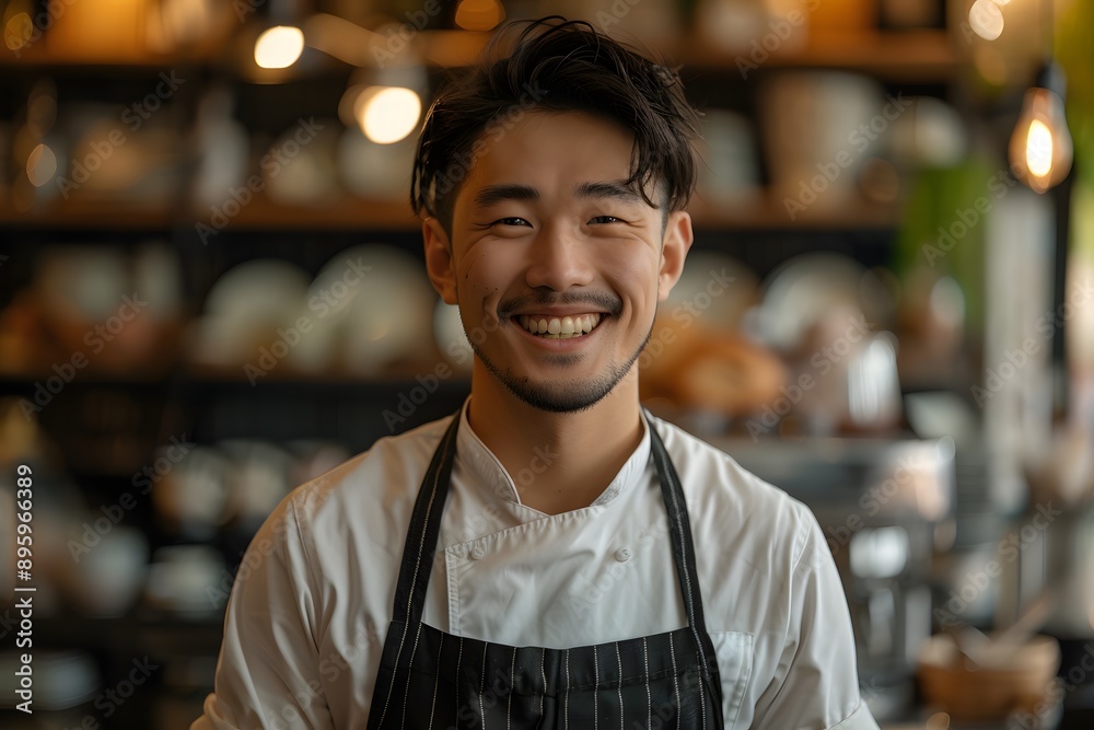 Joyful Chef in a Cozy Restaurant Setting
