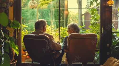 Elderly couple relaxing at home, surrounded by comforts that represent a well-planned and financially secure retirement © Mars0hod