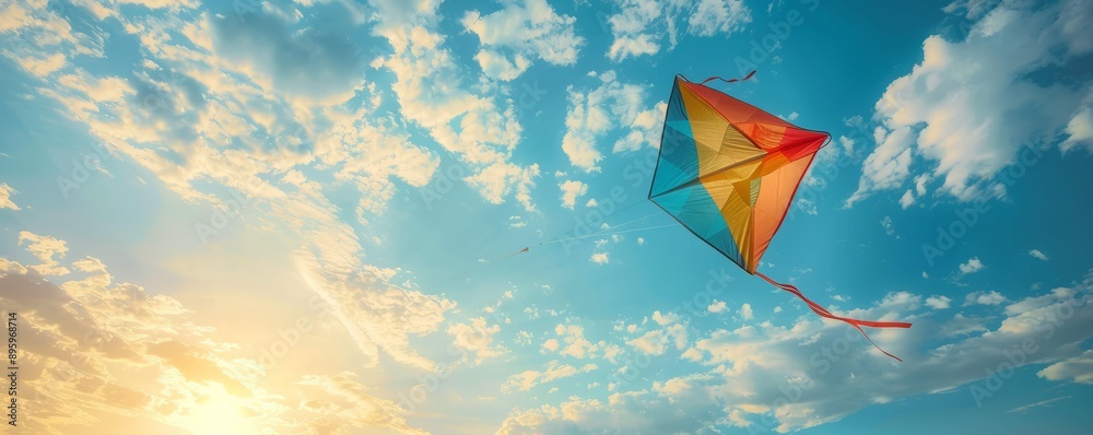 Colorful kite flying high in the sky Colorful kite flying high in the sky