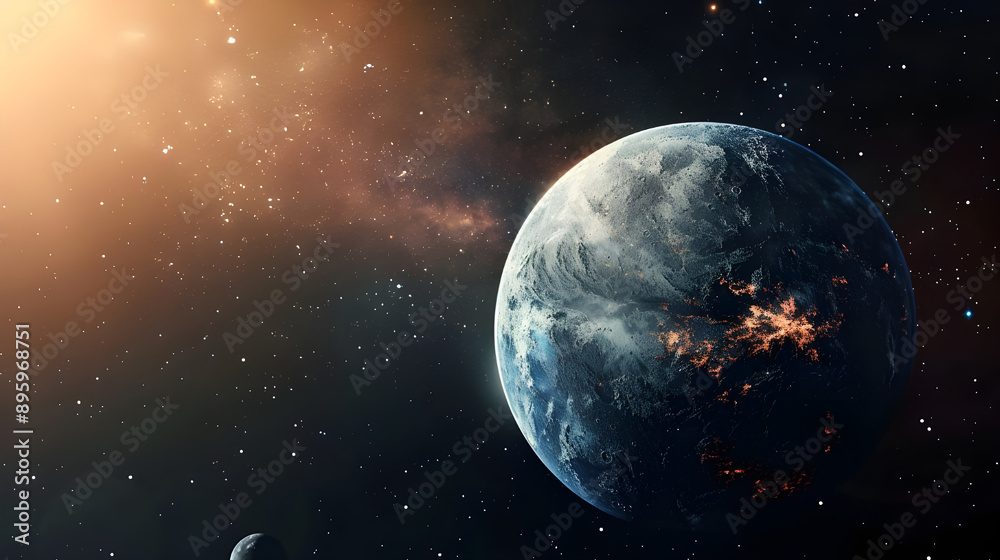 Obraz premium Earth from Space with Starry Background.