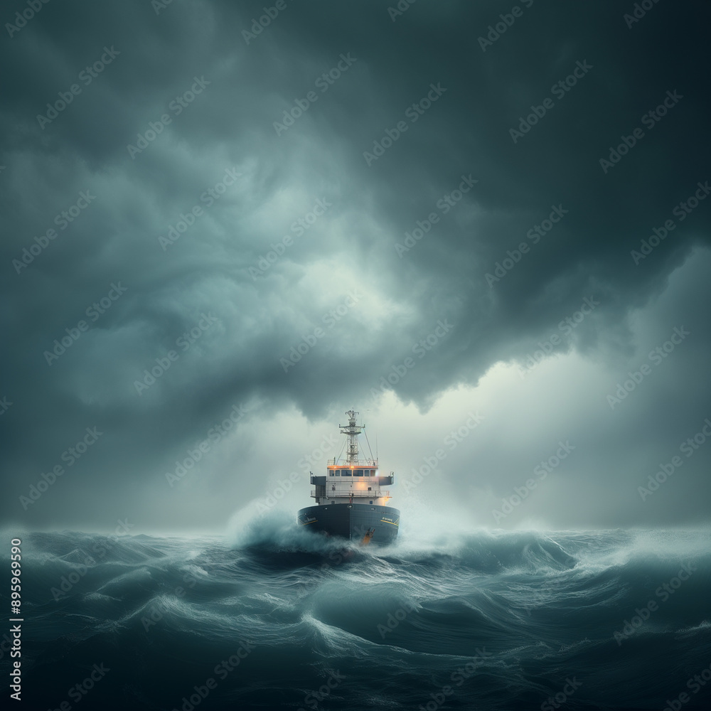 A large ship is in the middle of a stormy sea A large ship is in the middle of a stormy sea