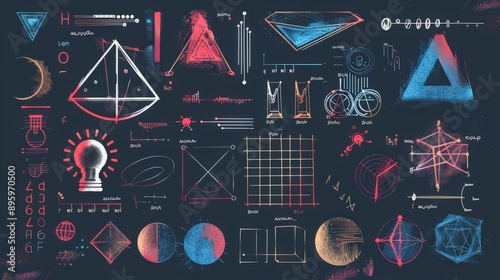 Illustrate a collection of logic symbols for formal logic systems, such as sequent calculus and natural deduction, with sleek, clear graphics and academic clarity photo