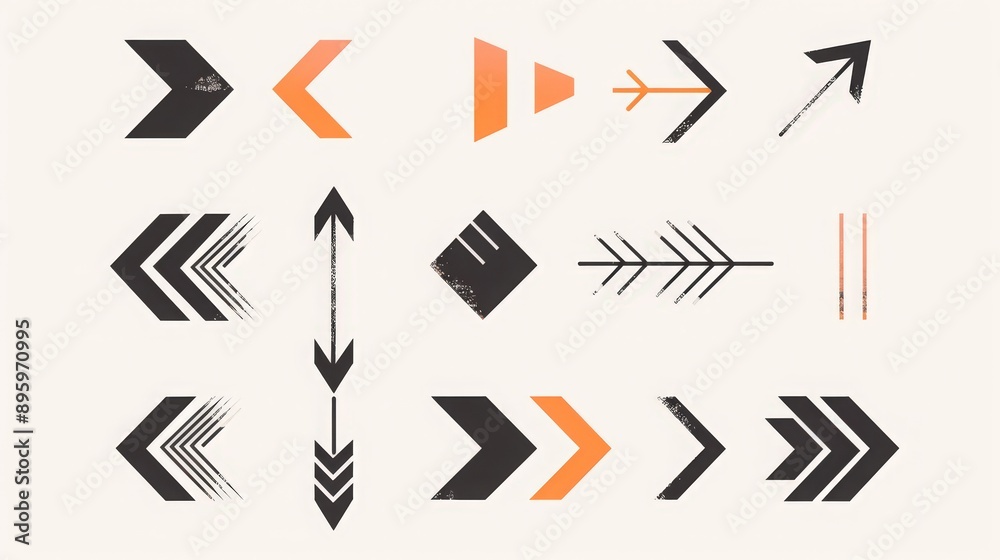 Illustrate a collection of minimalist arrow signs with clean lines and simple colors, ideal for modern architectural settings and design projects Illustrate a collection of minimalist arrow signs with clean lines and simple colors, ideal for modern architectural settings and design projects