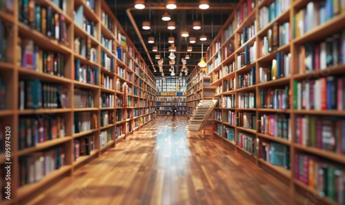 Bookstore aisle with genre-specific sections and enthusiastic readers browsing titles © Galina