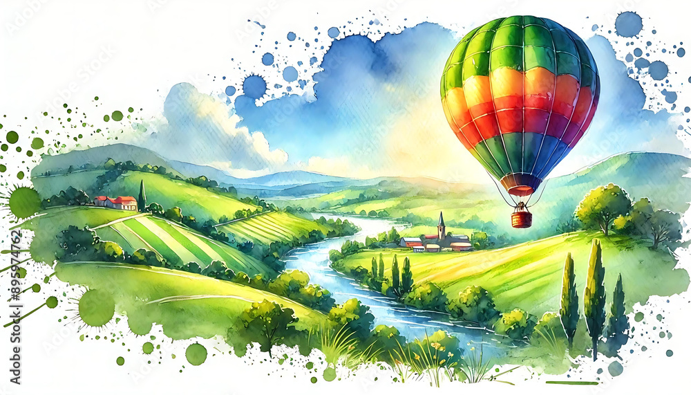 Obraz premium Hot Air Balloon Adventure Watercolor