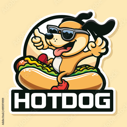 Hotdog Logo Mascot Design with a Happy Cartoon Dog and Giving a Thumbs Up