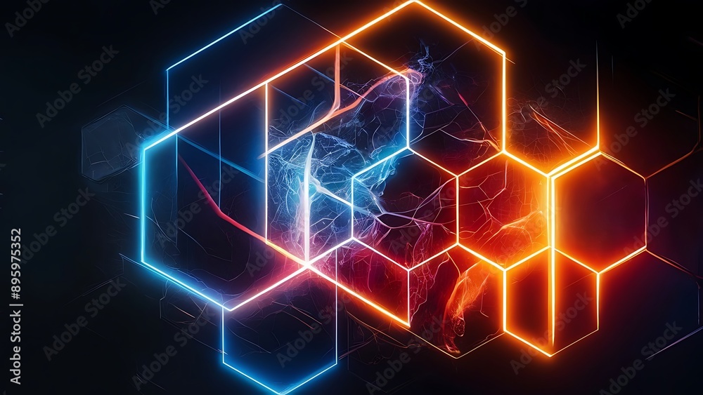 Abstract and Futuristic Hexagonal Background with Colorful and Glowing Neon Effect. Modern Technology Background Abstract and Futuristic Hexagonal Background with Colorful and Glowing Neon Effect. Modern Technology Background