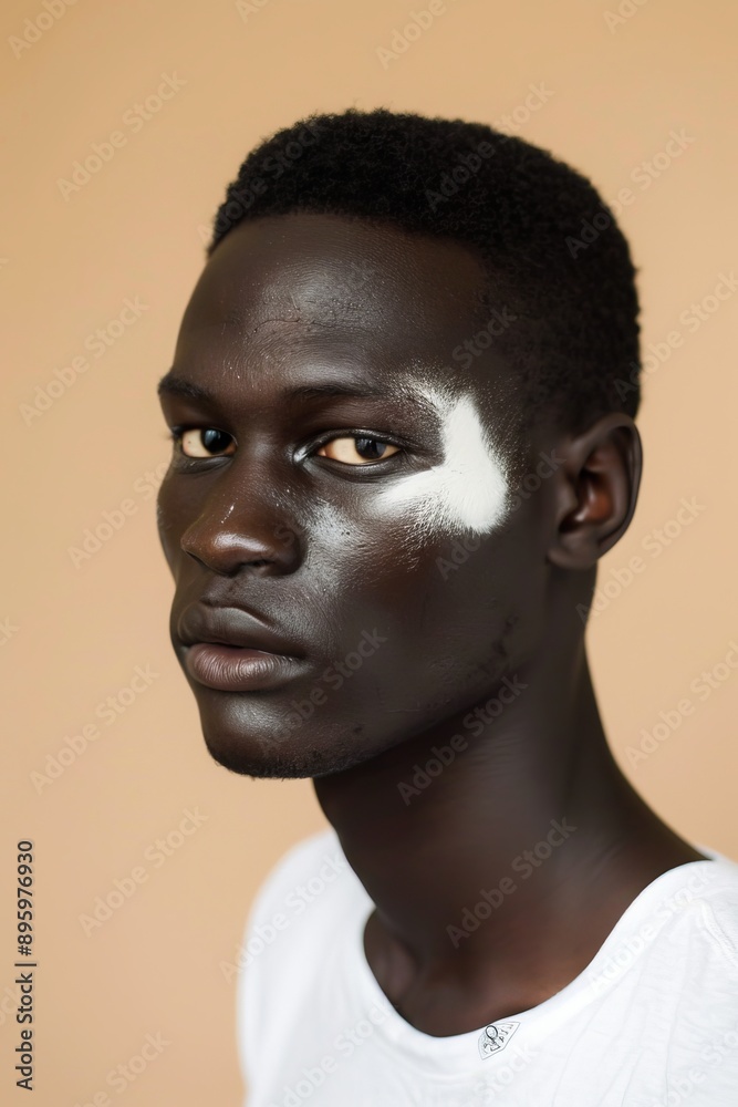 The portrait shows a young man using a facial cleanser to practice skincare The portrait shows a young man using a facial cleanser to practice skincare