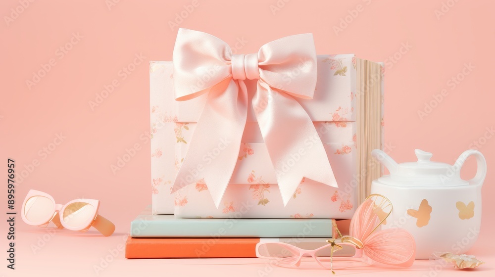 Chic Pastel-Colored Notebook with Gold Detailing on Isolated Background Chic Pastel-Colored Notebook with Gold Detailing on Isolated Background