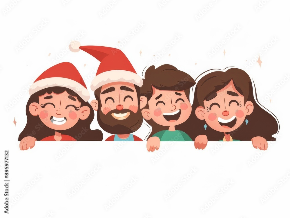 Family in christmas clothes on white background. Merry Christmas and Happy New Year with cartoon character. Template for banner, poster, card or letter with copy space. Family in christmas clothes on white background. Merry Christmas and Happy New Year with cartoon character. Template for banner, poster, card or letter with copy space.