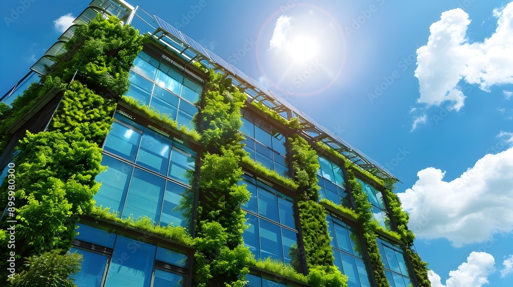 Sustainable Eco-Friendly Office Building with Green Wall and Solar Panels Sustainable Eco-Friendly Office Building with Green Wall and Solar Panels