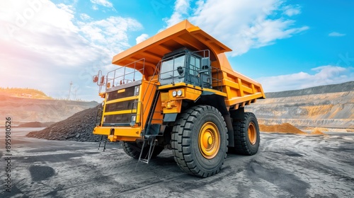 Huge heavy mining dump truck, open pit coal mining, panorama pit coal mining © Mars0hod