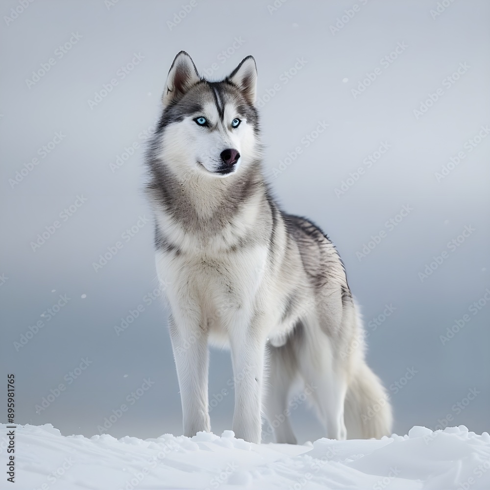 Majestic Siberian Husky in Snowy Terrain Majestic Siberian Husky in Snowy Terrain