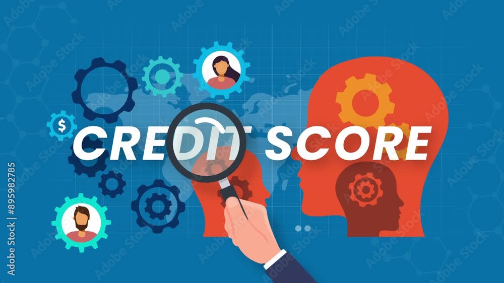 credit score concept animation.gears and Silhouette of a human head. credit score concept animation.gears and Silhouette of a human head.
