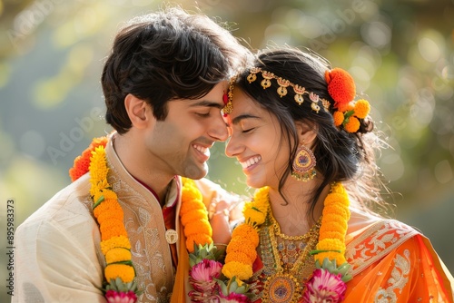 indian couple dressed in traditional attire photo