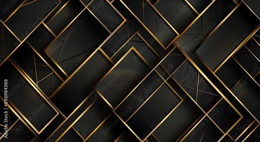 Dark black mosaic background with golden lines Art Deco luxury style texture Dark black mosaic background with golden lines Art Deco luxury style texture