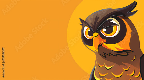 Colorful cartoon owl against a bright orange background, featuring vibrant and dynamic design elements. photo