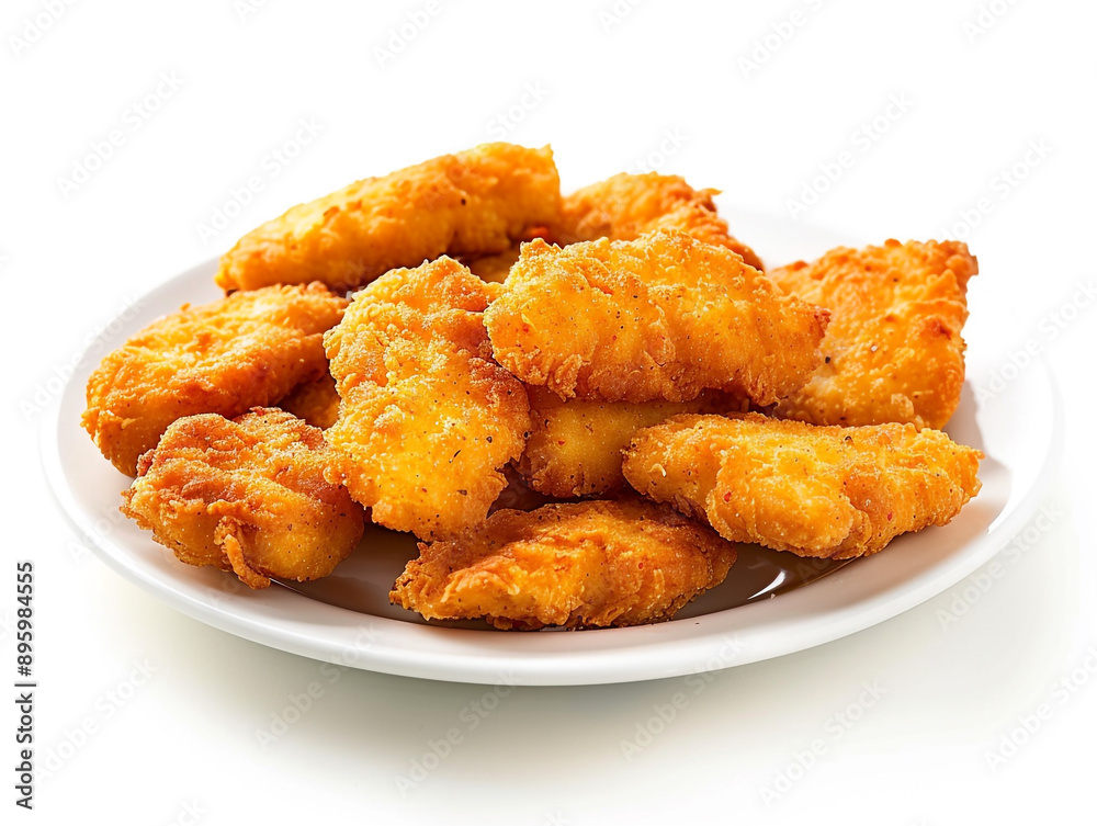 Chicken nuggets on a plate, isolated on white background. Chicken nuggets on a plate, isolated on white background.