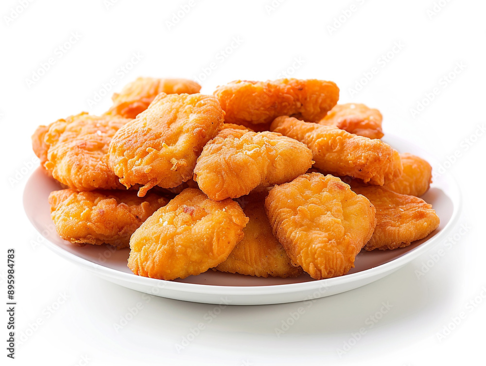 Chicken nuggets on a plate, isolated on white background. Chicken nuggets on a plate, isolated on white background.