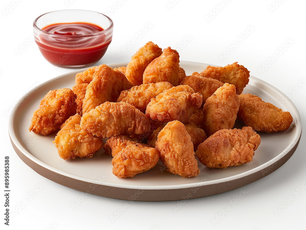 Chicken nuggets on a plate, isolated on white background. Chicken nuggets on a plate, isolated on white background.