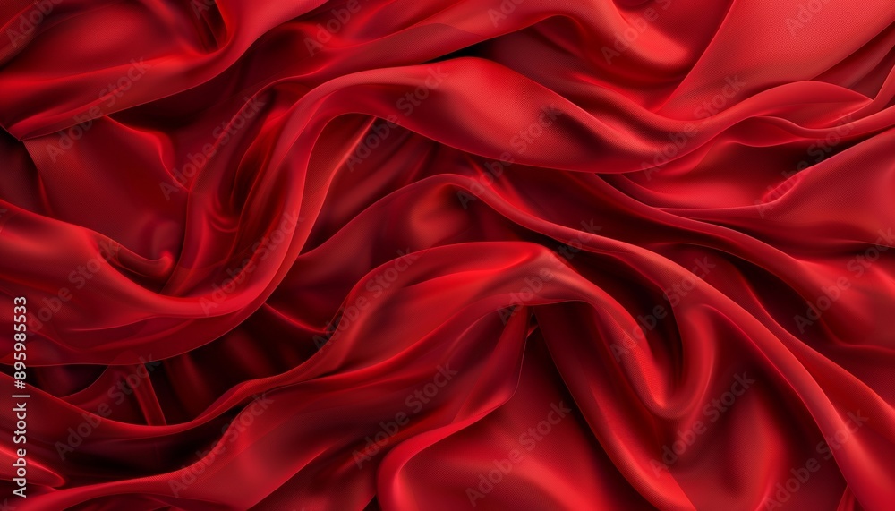 Red Flowing Fabric Background with Elegant Folds, Luxurious Movement and Texture, Copy Space Red Flowing Fabric Background with Elegant Folds, Luxurious Movement and Texture, Copy Space