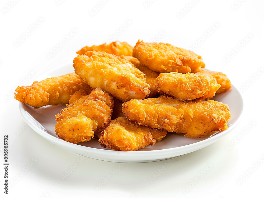 Chicken nuggets on a plate, isolated on white background. Chicken nuggets on a plate, isolated on white background.