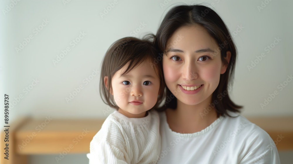 Portrait of a smiling mother holding her young daughter indoors. Portrait of a smiling mother holding her young daughter indoors.