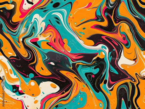 Bright fluid paint flat pattern Dynamic liquid shapes seamless background photo