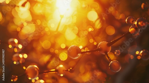 Obraz na płótnie A group of molecules forming an abstract structure with the sun glowing behind them w salonie