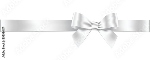 White Bow and Ribbon Horizontal Realistic shiny satin with shadow horizontal ribbon for decorate your wedding invitation card , gift voucher or gift boxes ,certificate website vector EPS10