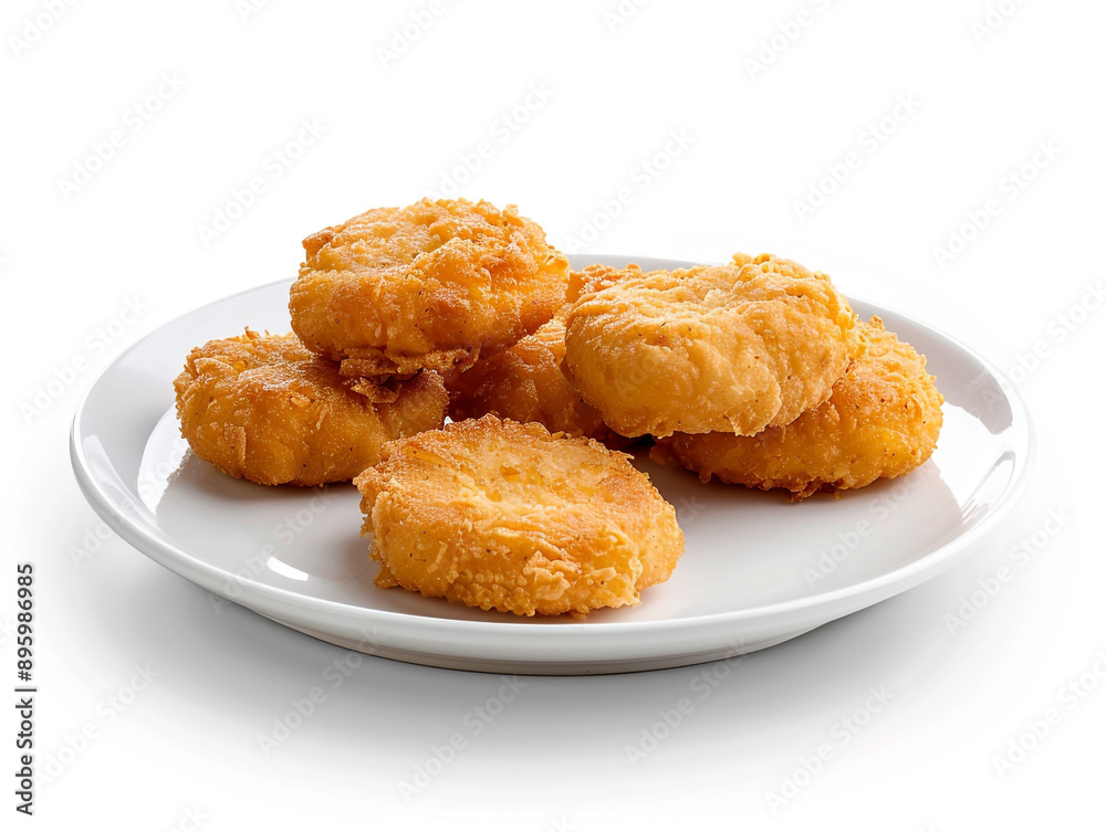 Chicken nuggets on a plate, isolated on white background. Chicken nuggets on a plate, isolated on white background.