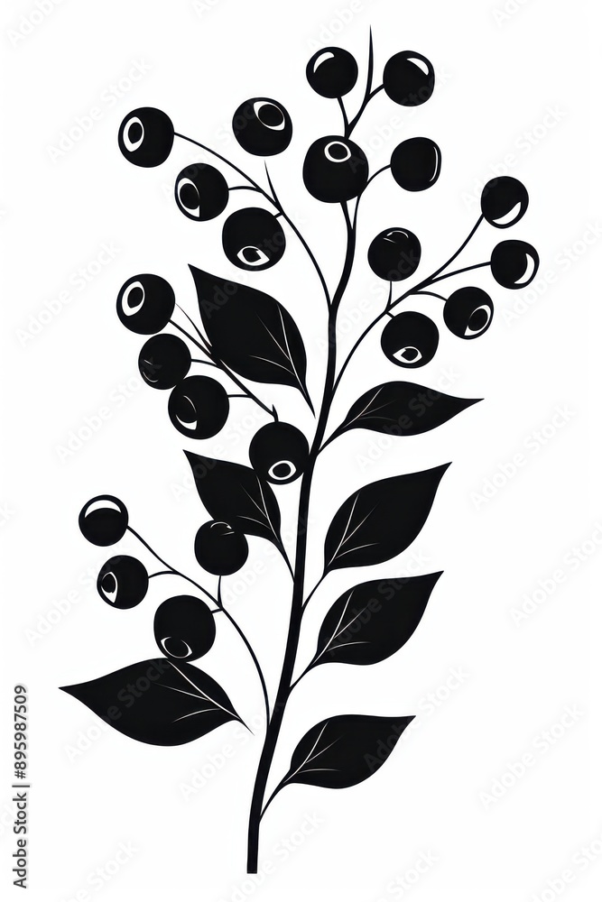 Black and white flat vector art of a blueberry bush, svg style, isolated on white background, simple vector art design Black and white flat vector art of a blueberry bush, svg style, isolated on white background, simple vector art design