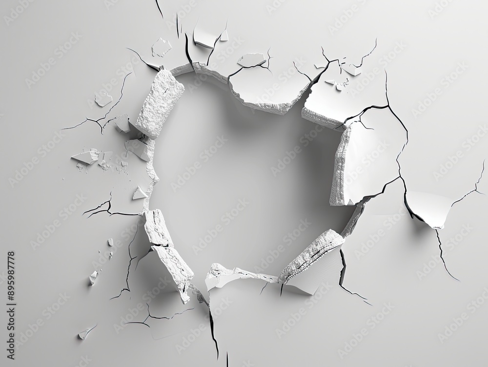 Broken hole in white wall. Abstract background.. Broken hole in white wall. Abstract background..