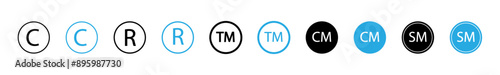 Registered trademark icon set.TM trademark icon sign in filled style,Vector copyright glyph icon set on transparent background. Vector EPS 10