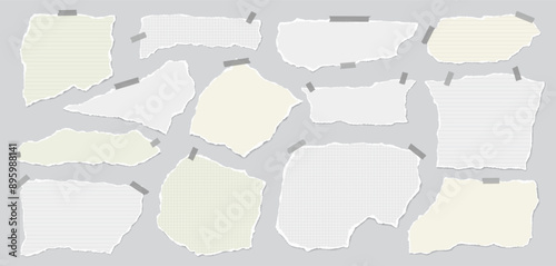 Set of torn white note paper pieces are on brown background for text, notes or ad.