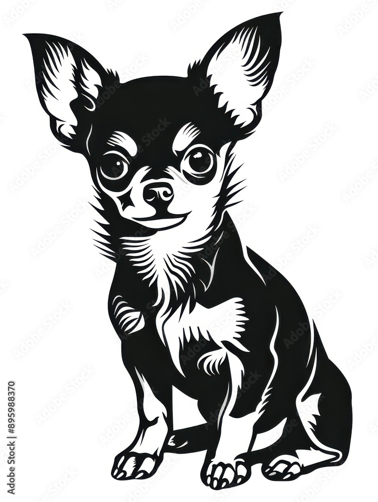 Black and white flat vector art of a Chihuahua, svg style, isolated on white background, simple vector art design. Black and white flat vector art of a Chihuahua, svg style, isolated on white background, simple vector art design.