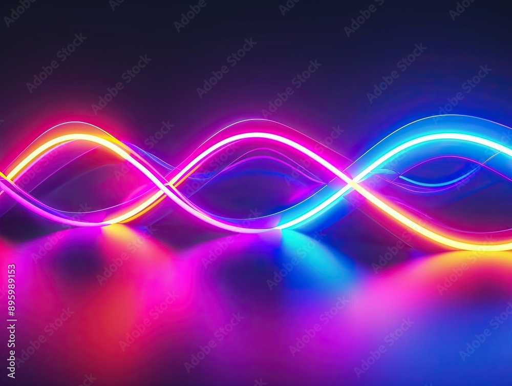 Neon lights wavy lines on dark background Neon lights wavy lines on dark background