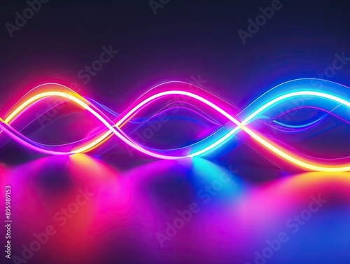 Neon lights wavy lines on d...