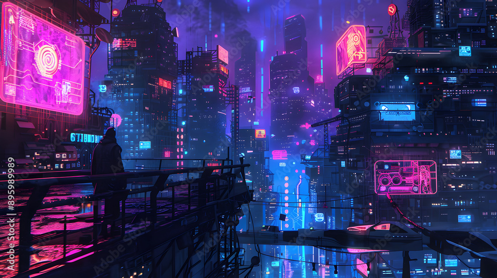 Cyberpunk cityscape at background illustration Cyberpunk cityscape at background illustration