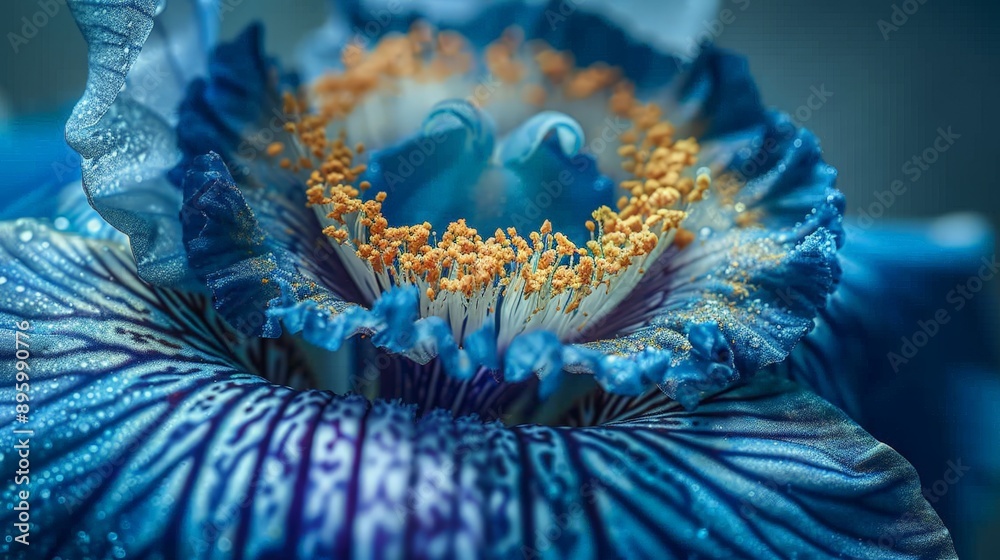 Macro shot of a blue iris with intricate details Macro shot of a blue iris with intricate details