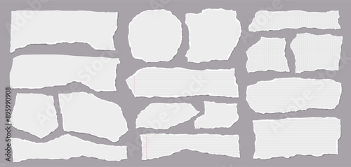 Set of torn white note paper pieces are on brown background for text, notes or ad.