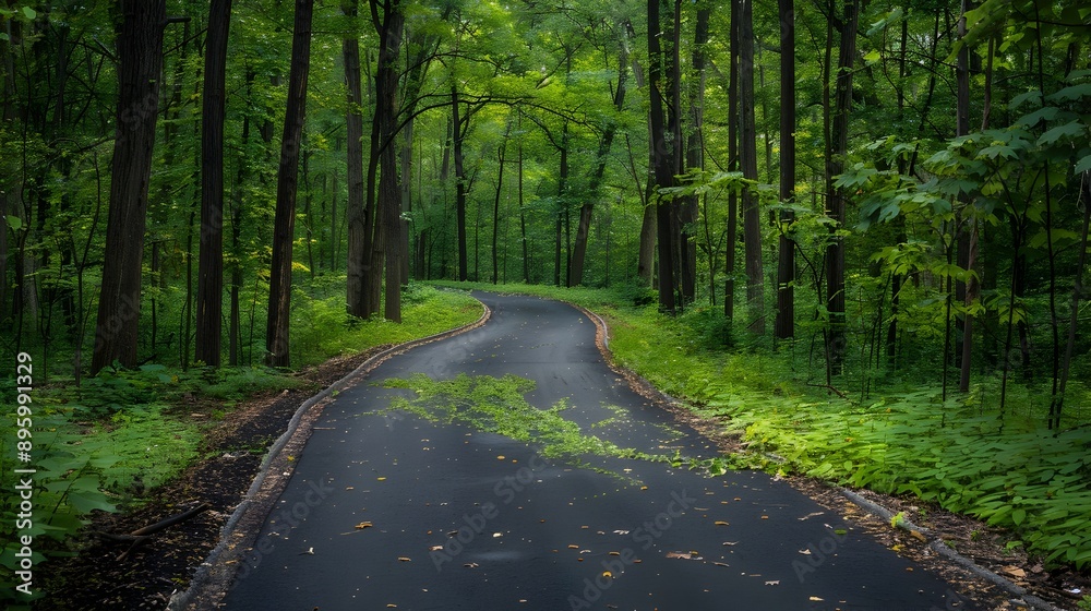 Fototapeta premium Winding Bike Path Through Lush Forest Landscape