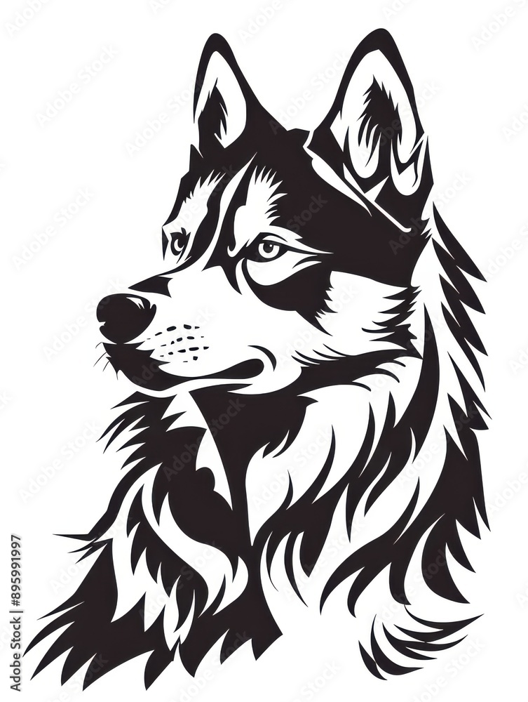 Black and white flat vector art of a Siberian Husky, svg style, isolated on white background, simple vector art design Black and white flat vector art of a Siberian Husky, svg style, isolated on white background, simple vector art design