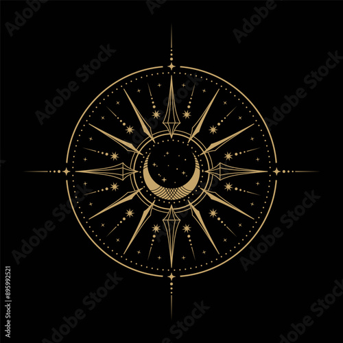 mysterious golden magical moon star vector design