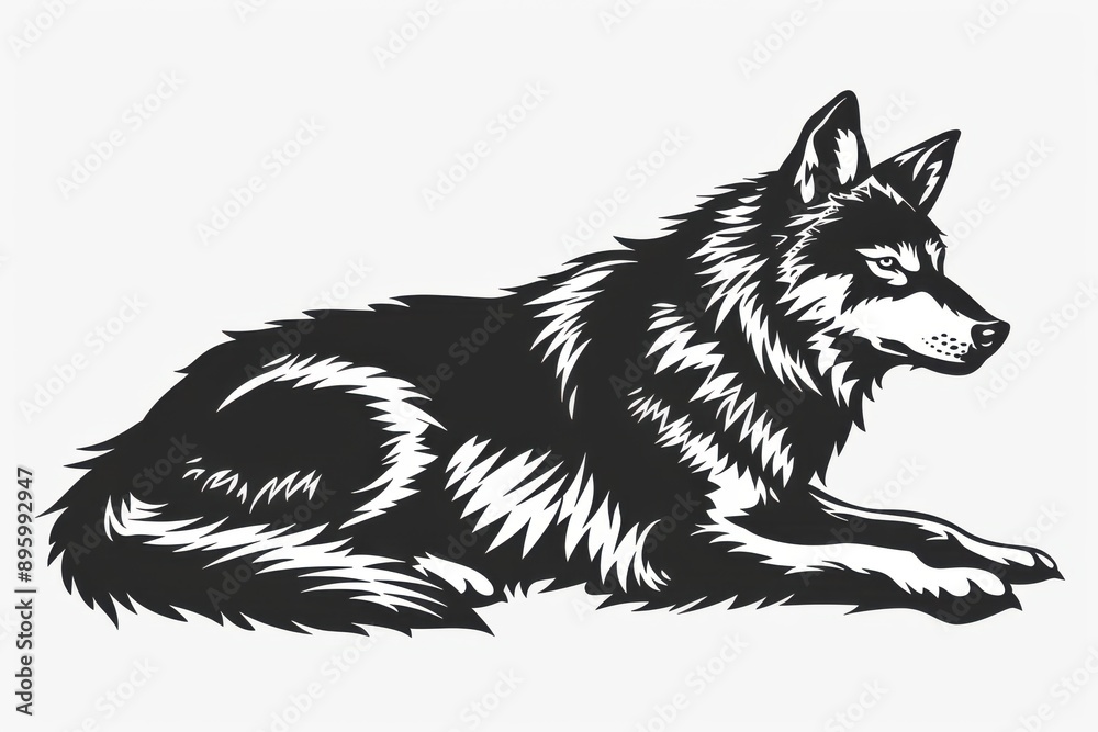 Black and white flat vector art of a wolf, svg style, isolated on white background, simple vector art design Black and white flat vector art of a wolf, svg style, isolated on white background, simple vector art design